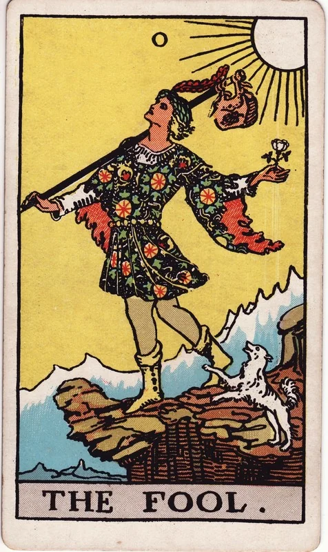 The Fool tarot card from the Rider-Waite deck (1909, public domain)