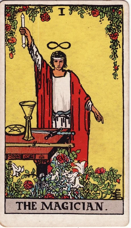 The Magician tarot card from the Rider-Waite deck (1909, public domain)