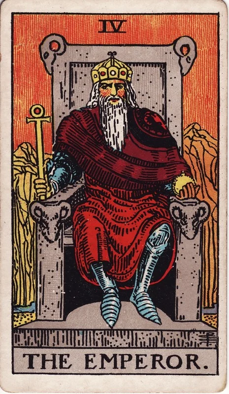 The Emperor tarot card from the Rider-Waite deck (1909, public domain)