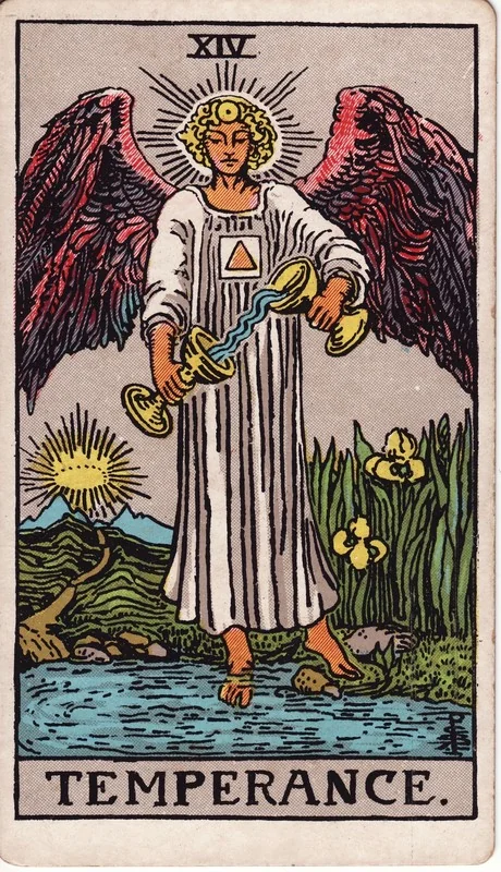 Temperance tarot card from the Rider-Waite deck (1909, public domain)