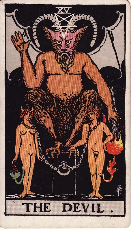 The Devil tarot card from the Rider-Waite deck (1909, public domain)