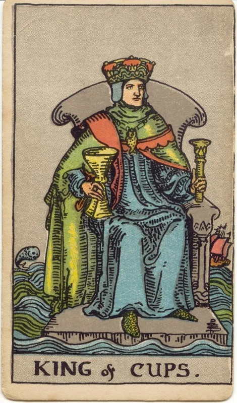 King of Cups tarot card from the Rider-Waite deck (1909, public domain)