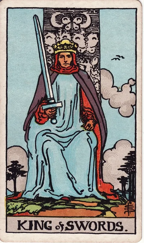 King of Swords tarot card from the Rider-Waite deck (1909, public domain)