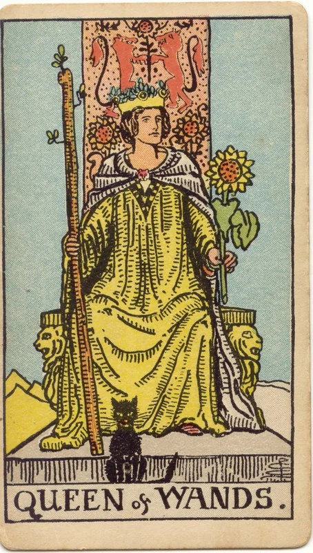 Queen of Wands tarot card from the Rider-Waite deck (1909, public domain)
